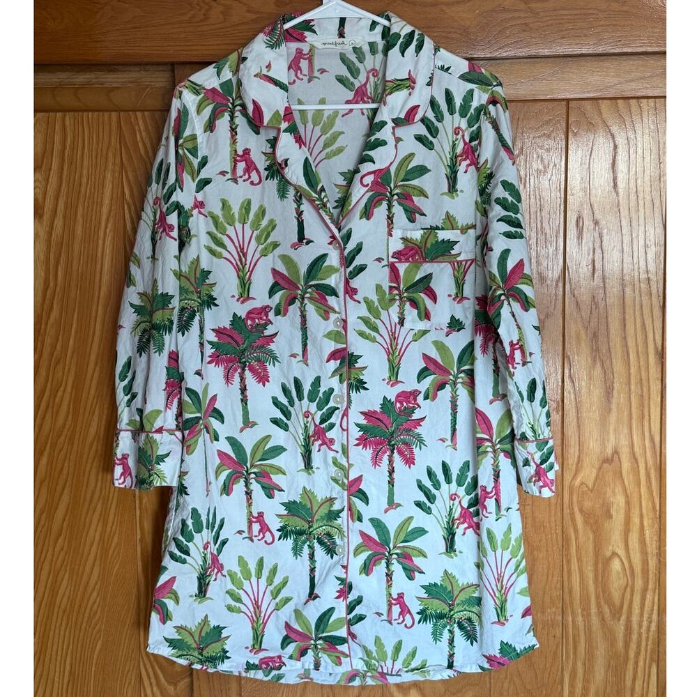 Printfresh Royal Palms Sleep Shirt Nightgown Pink Basil M